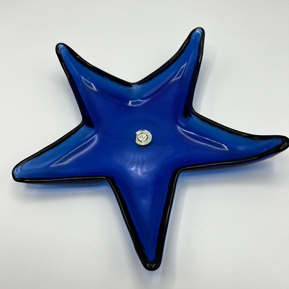 Starfish Glass Bowl / Tray Cobalt Blue Ocean & Beach Themed W Original Sticker - Picture 9 of 9